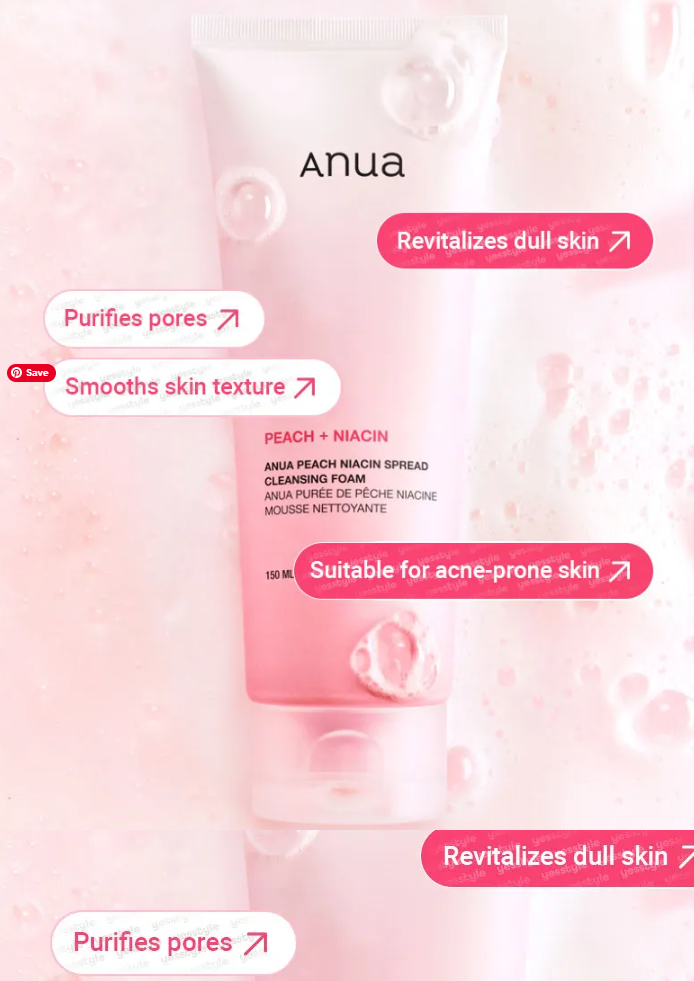 Anua - Peach Niacin Spread Cleansing Foam - Mousse nettoyante éclaircissante