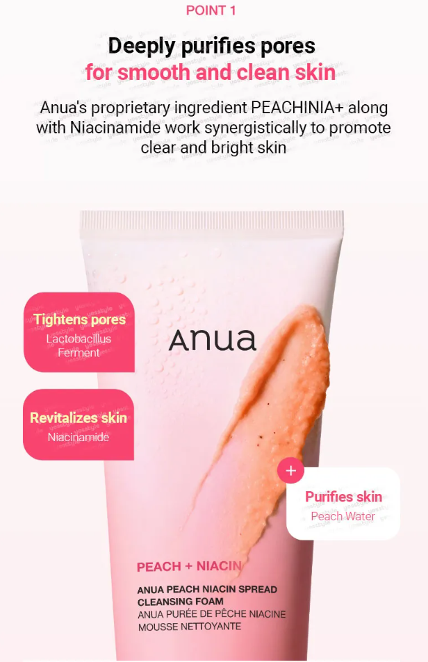 Anua - Peach Niacin Spread Cleansing Foam - Mousse nettoyante éclaircissante